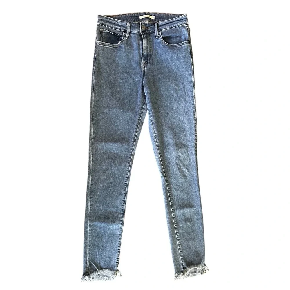 Levi's 721 Medium Wash Raw Hem Blue High Rise Skinny Denim Jeans Women's W28 L32